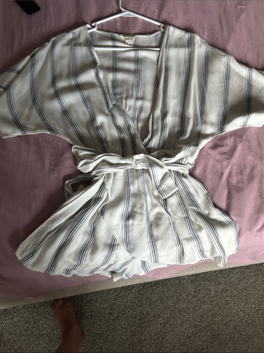 Striped Ivory Wrap Romper - Womenβs Sleepwear